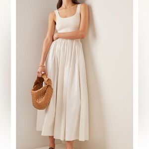Matteau Cream Knit & Cotton Midi Dress